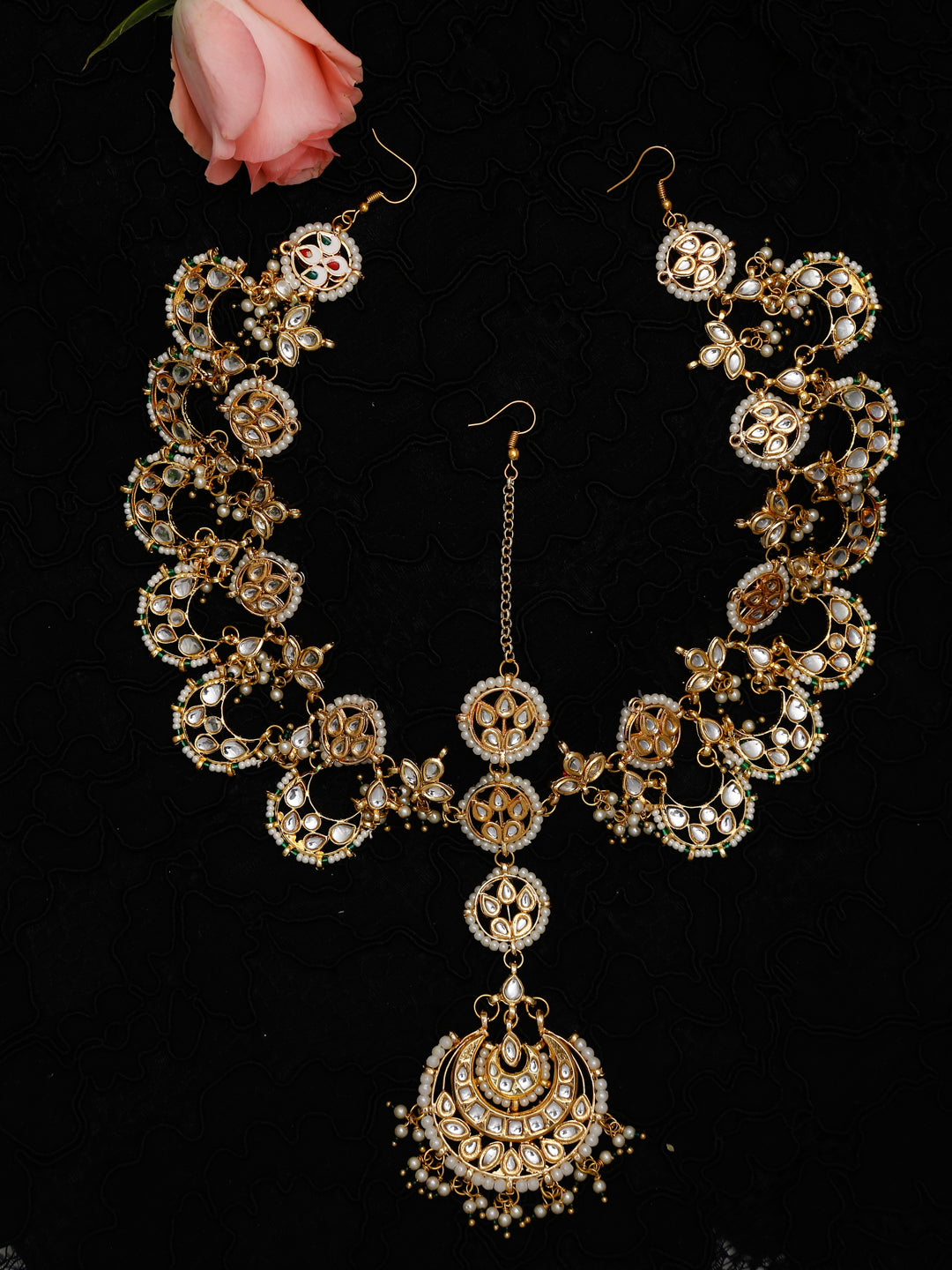 Women's Gold Kundan Maharani Matha Patti - Ruby Raang | Swadesiicart