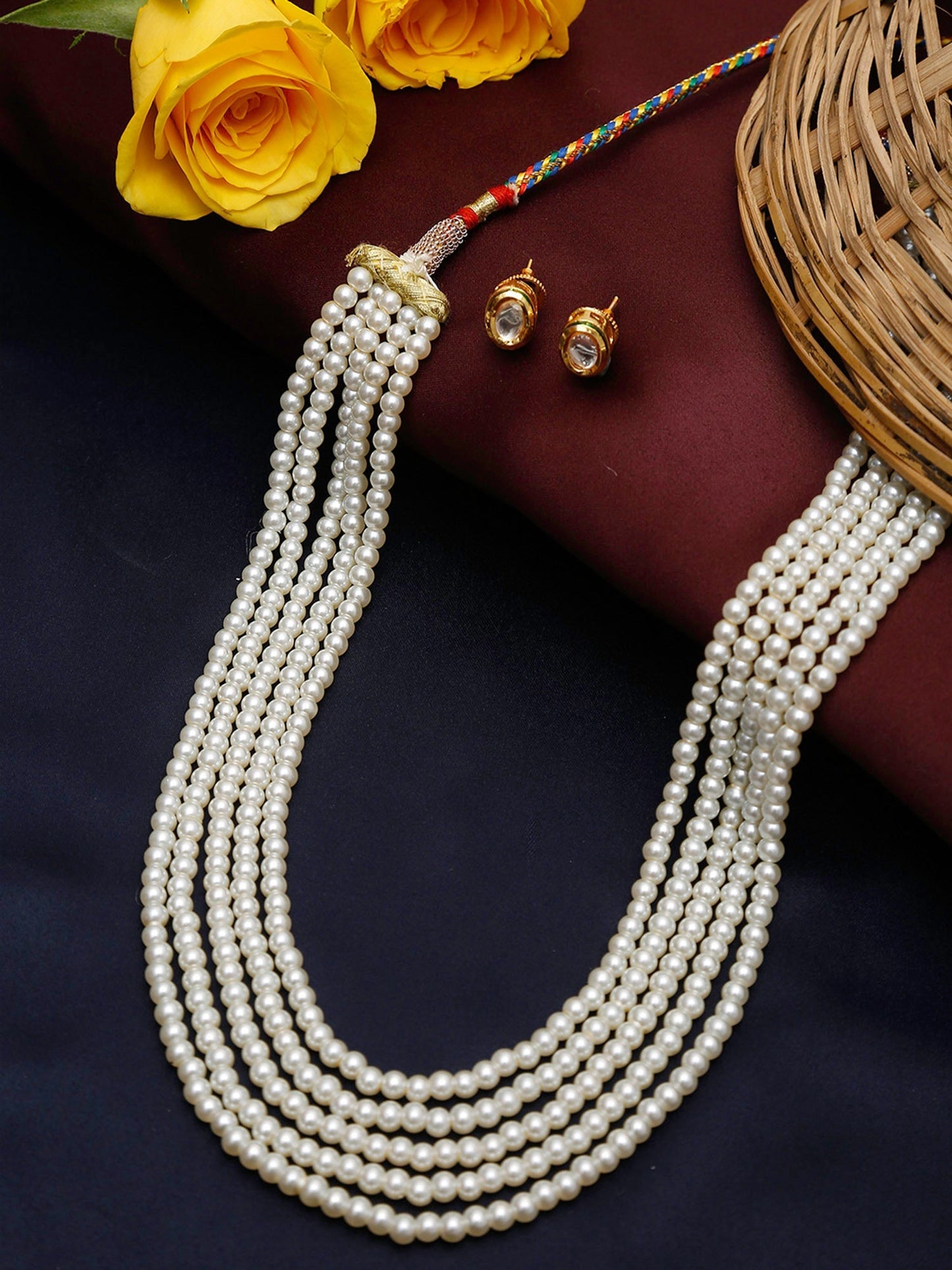 Women's White Gold-Toned Plated Kundan Layered Necklace Set - Ruby Raang - Swadesiicart