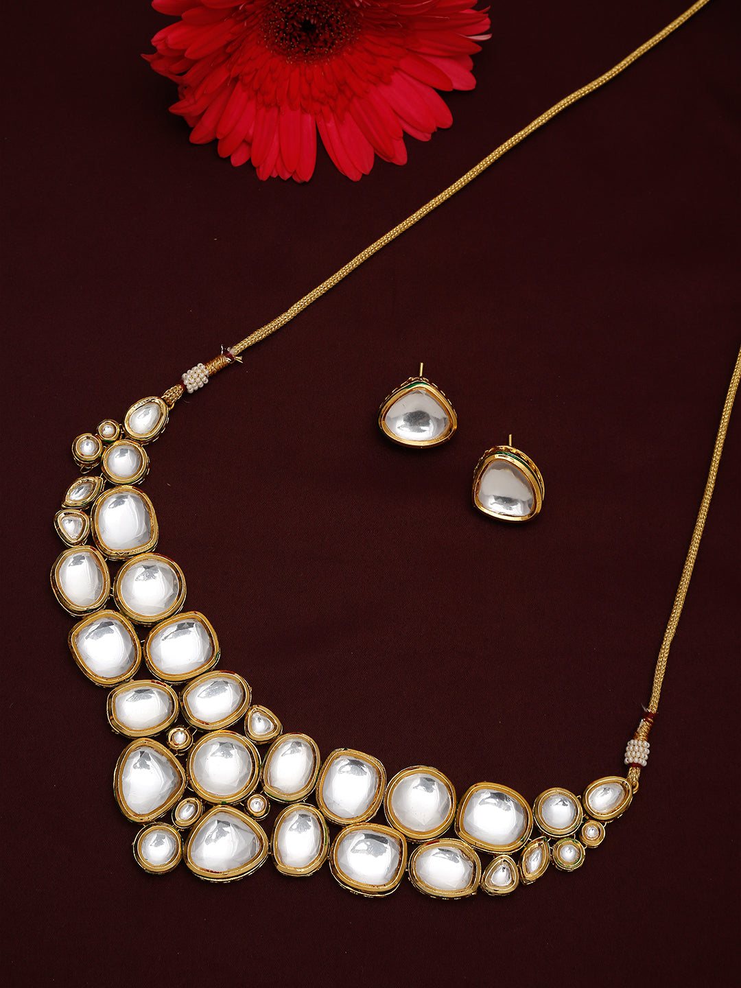 Gold Kundan Choker With Studs - Ruby Raang | Swadesiicart