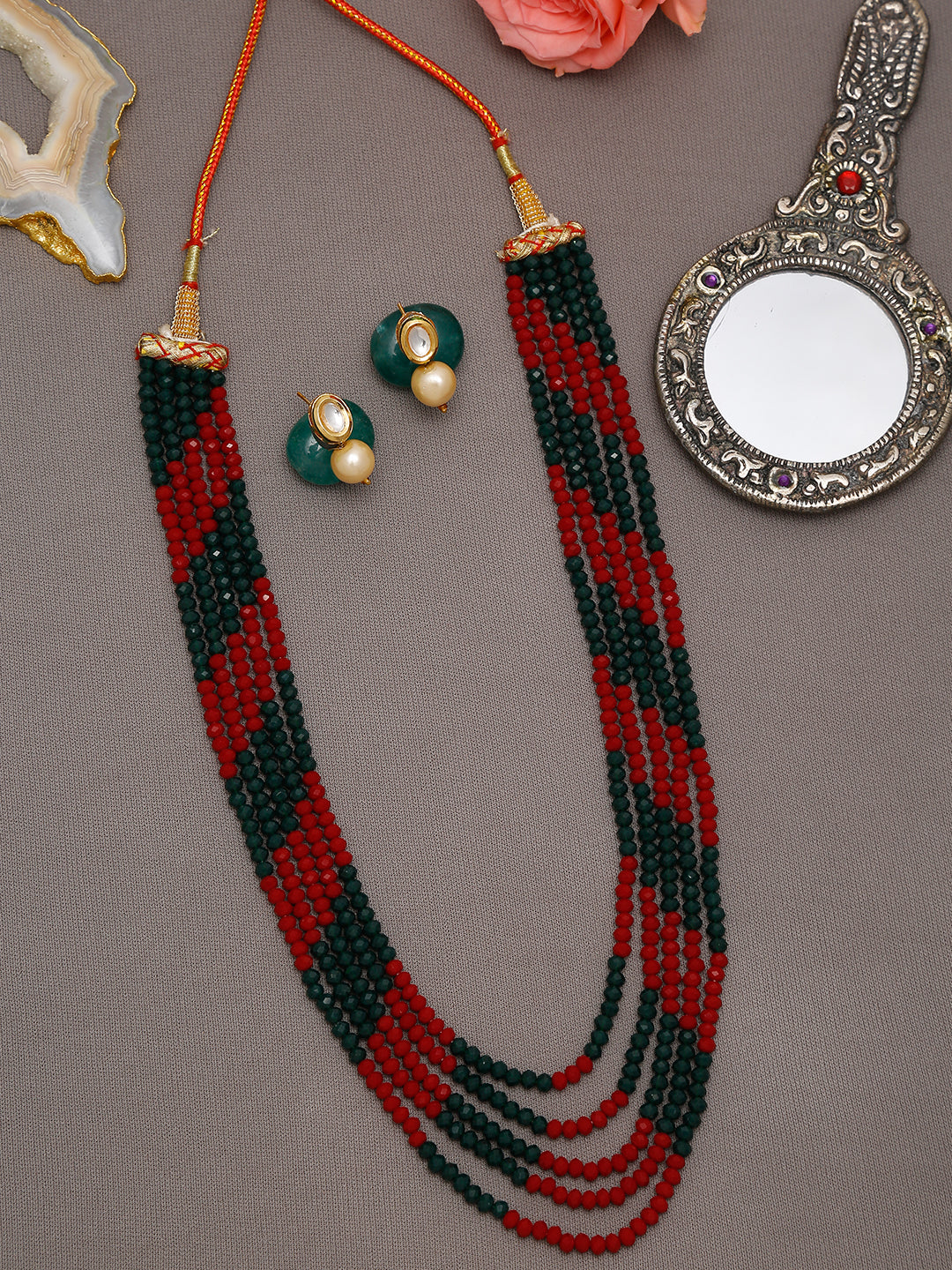 Red Black Multi Layered Onyx Neckpiece With Kundan Studs - Ruby Raang - Swadesiicart