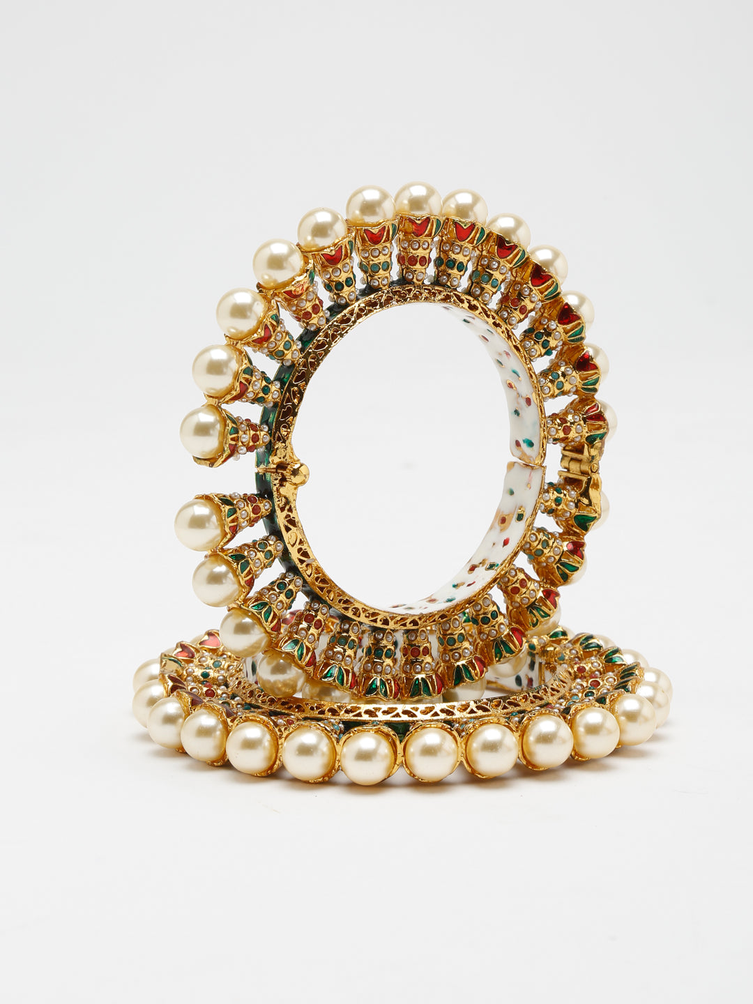 Multi Embellished Bangle Set Of 2 - Ruby Raang - Swadesiicart