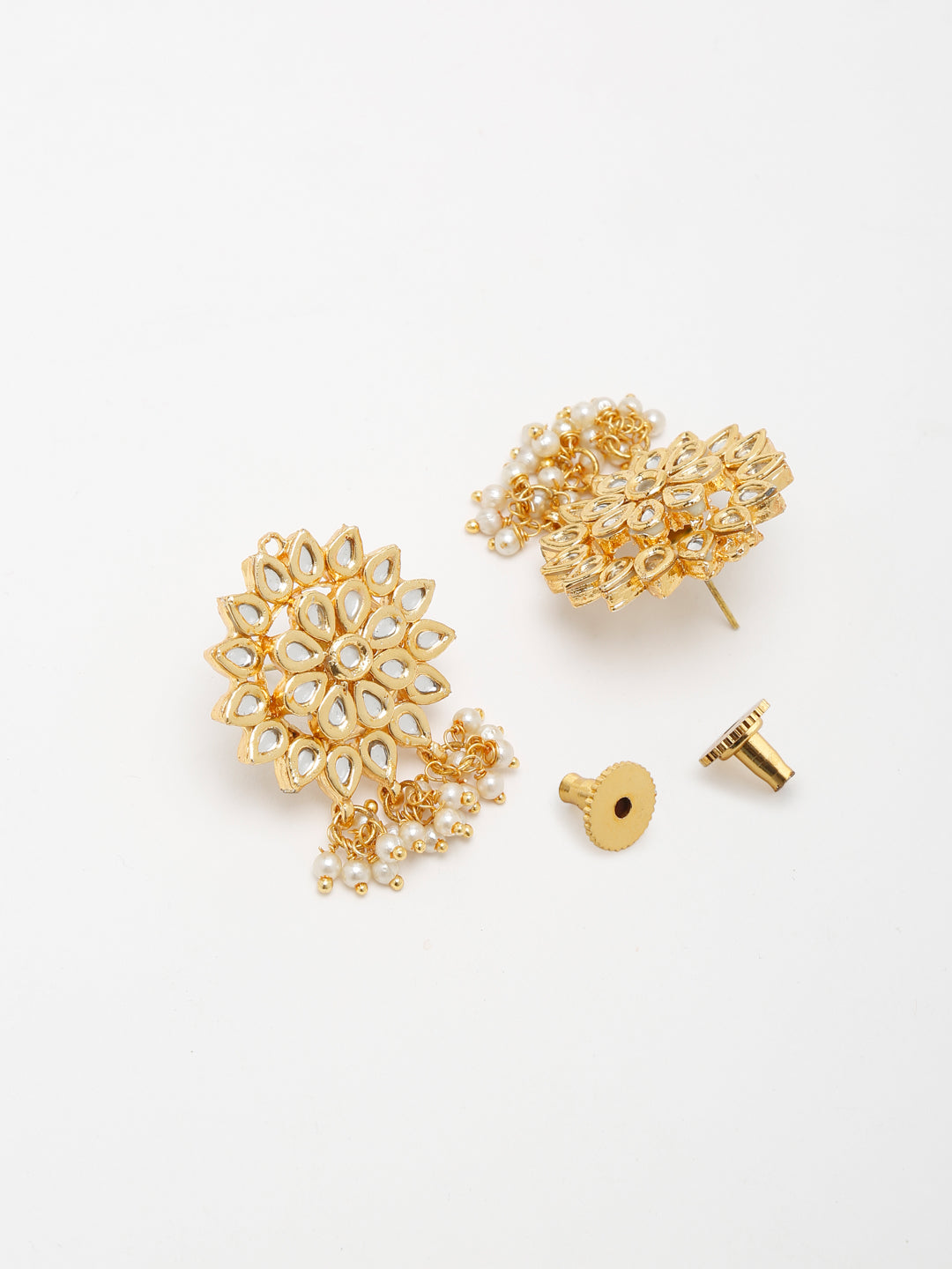 Gold-Polished Kundan Earrings - Ruby Raang | Swadesiicart