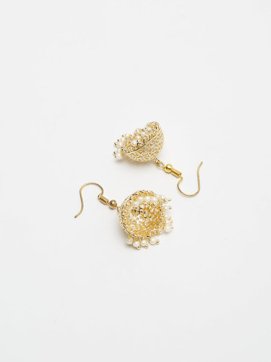 Gold-Polished Kundan Jhumka - Ruby Raang - Swadesiicart