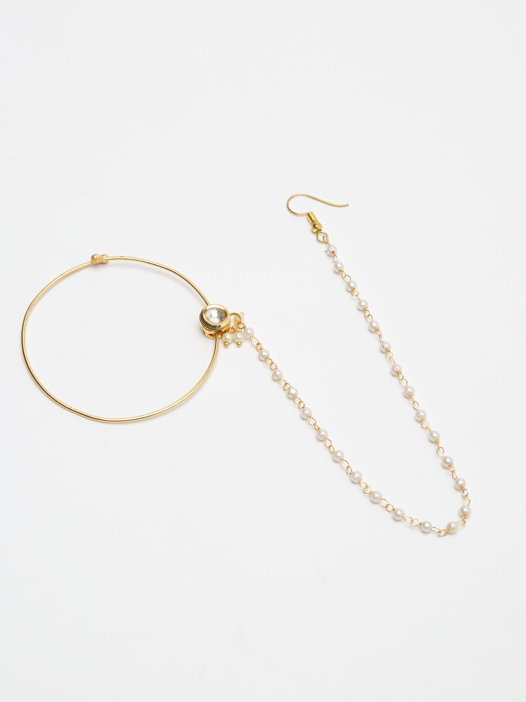 Gold-Polished Kundan Nose Ring - Ruby Raang | Swadesiicart