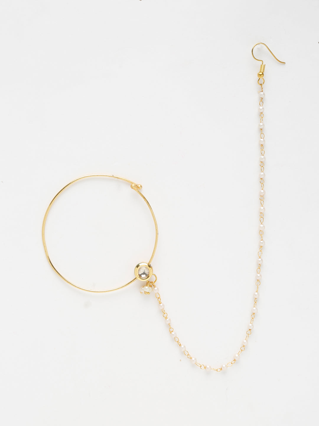 Gold-Polished Kundan Nose Ring - Ruby Raang | Swadesiicart