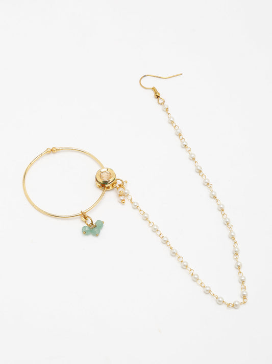 Gold-Polished Kundan Nose Ring - Ruby Raang | Swadesiicart
