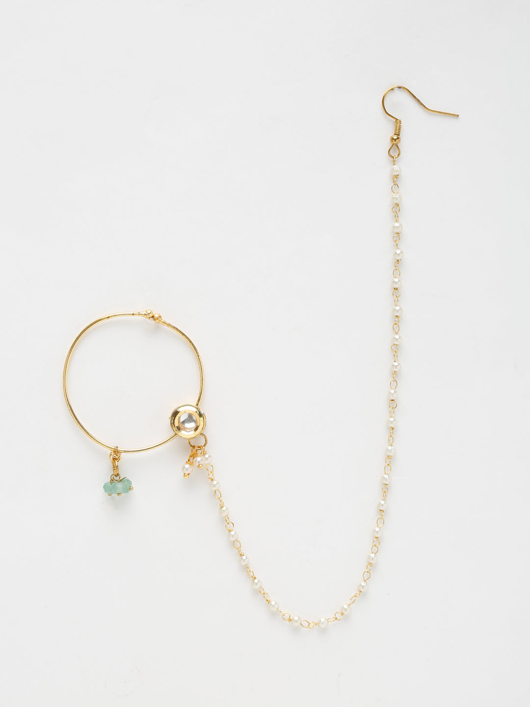 Gold-Polished Kundan Nose Ring - Ruby Raang | Swadesiicart