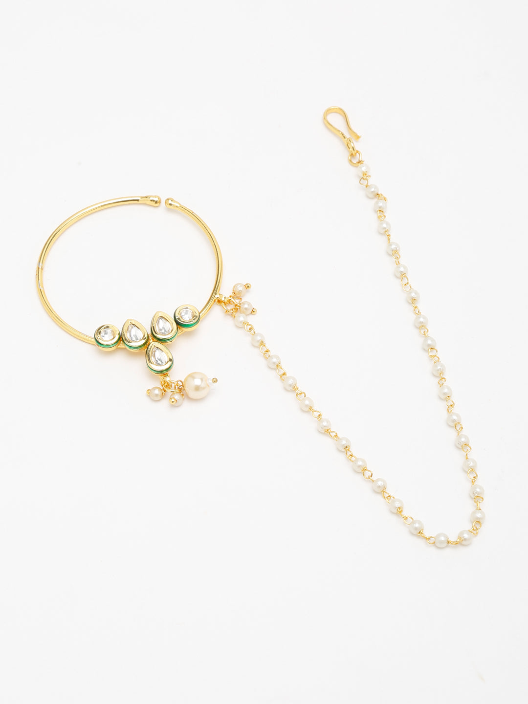 Gold-Polished Kundan Nose Ring - Ruby Raang | Swadesiicart
