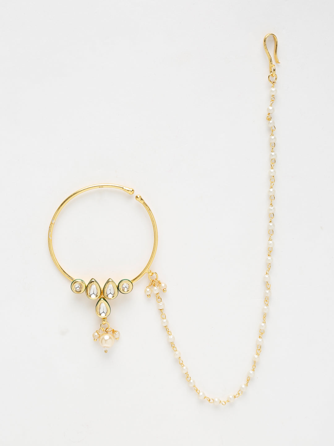 Gold-Polished Kundan Nose Ring - Ruby Raang | Swadesiicart