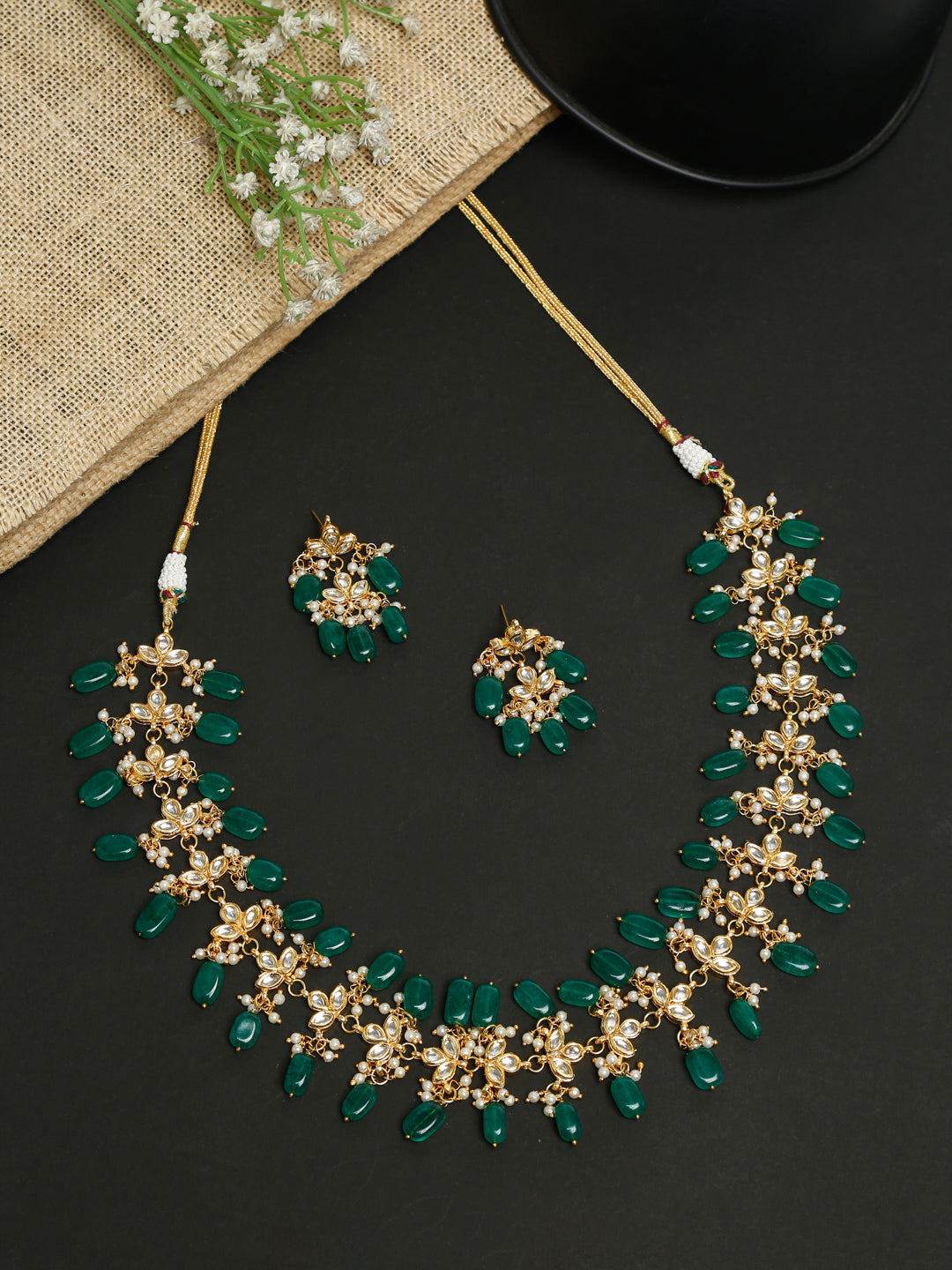 Kundan Neckpiece With Earrings - Ruby Raang - Swadesiicart