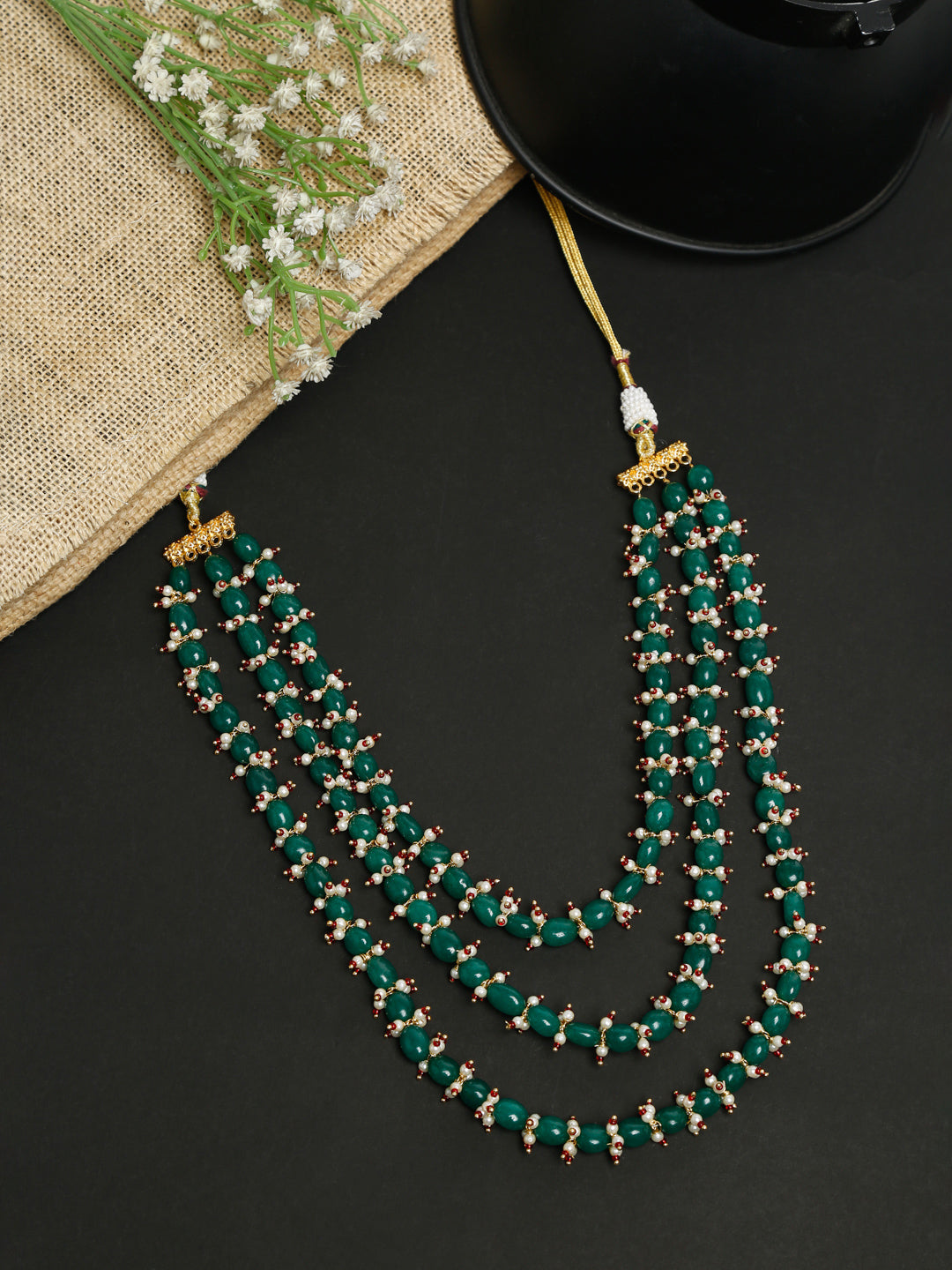 Long Stone Layered Neckpiece - Ruby Raang | Swadesiicart