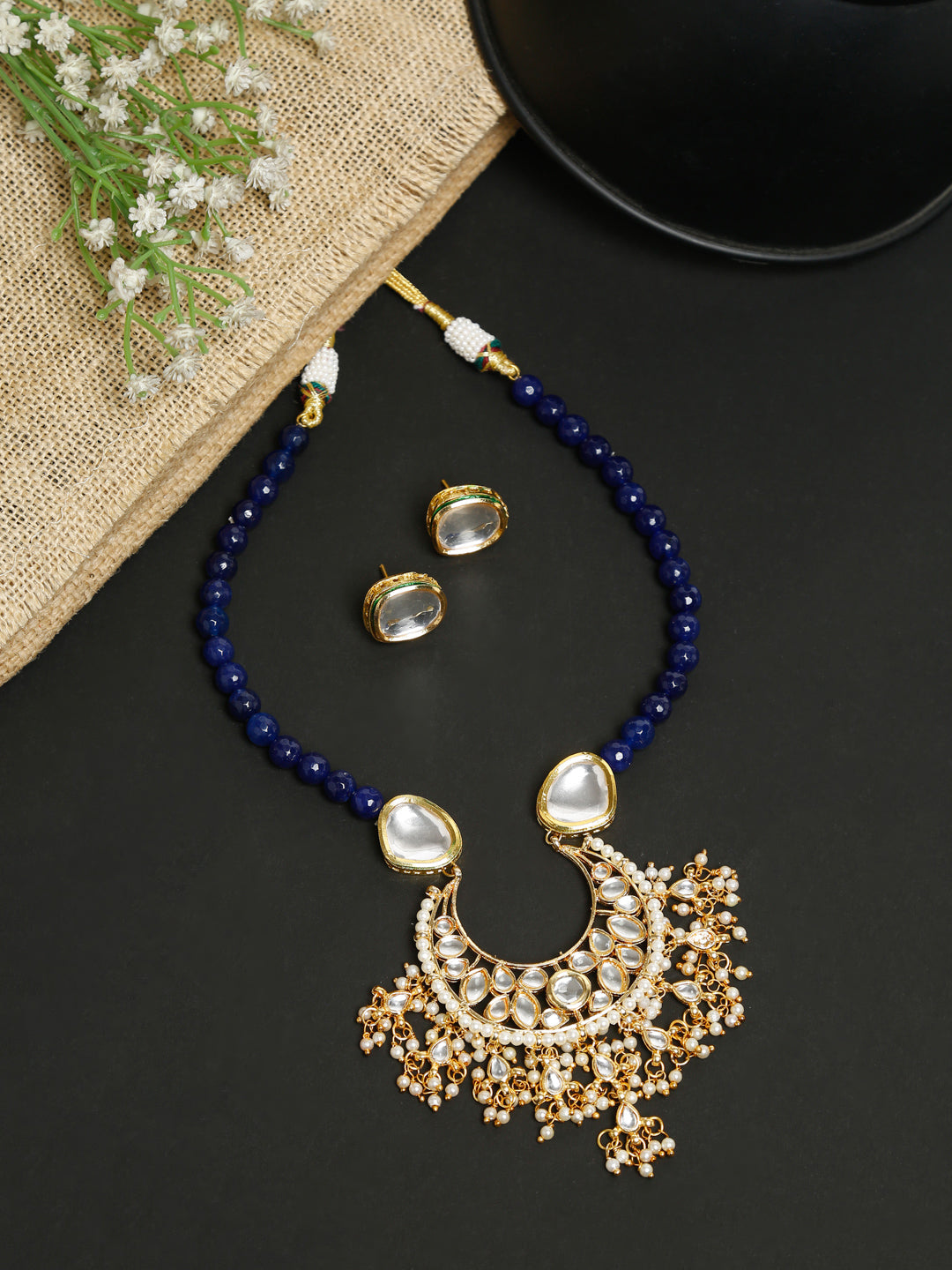 Stone Kundan Neckpiece With Studs - Ruby Raang - Swadesiicart