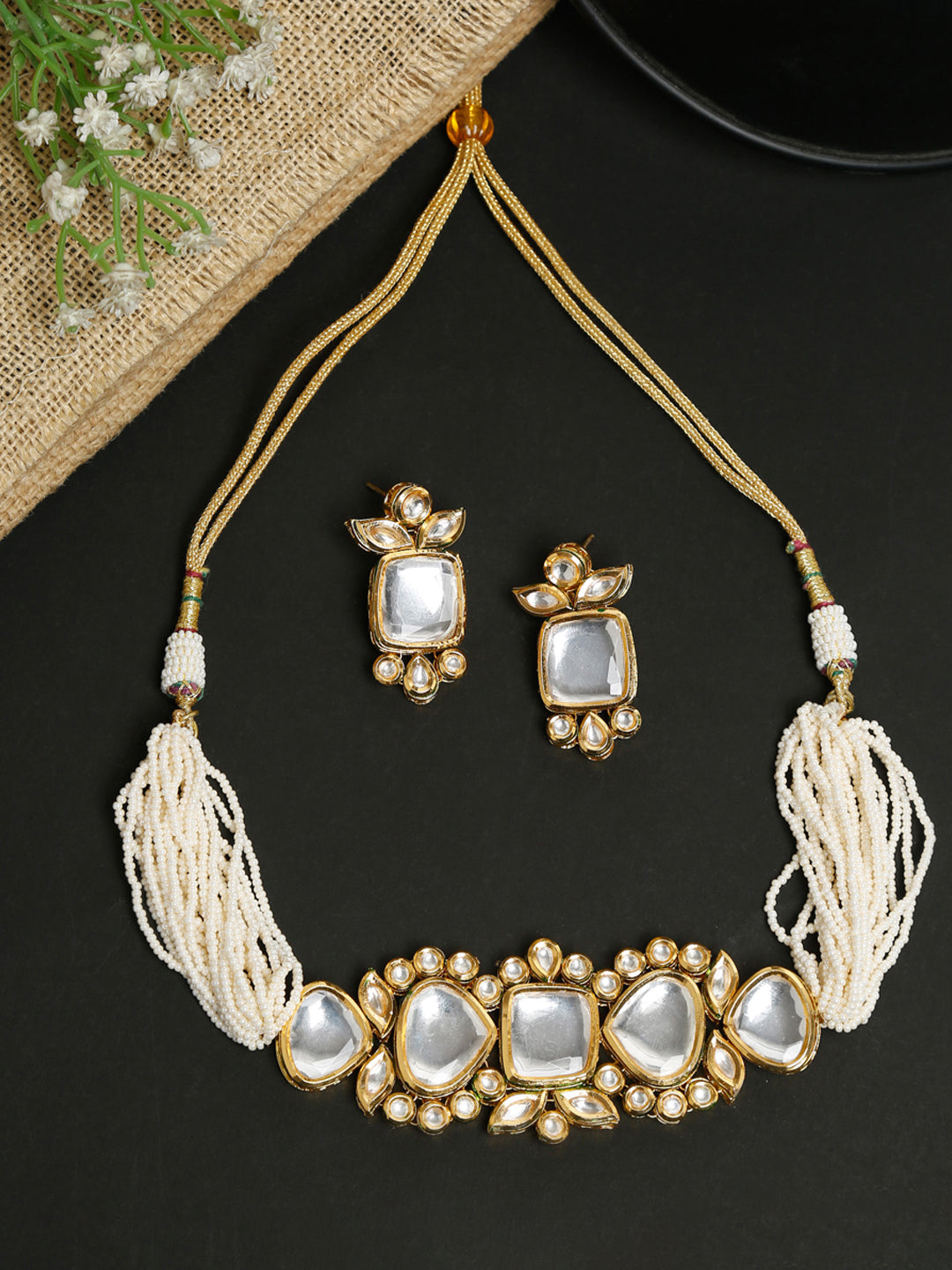 Kundan Choker With Earrings - Ruby Raang | Swadesiicart