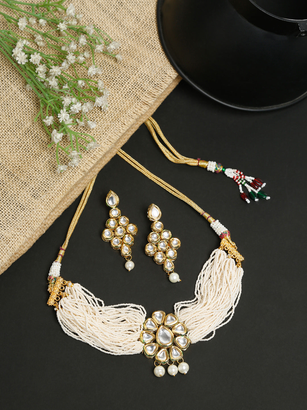 Kundan Choker With Earrings - Ruby Raang | Swadesiicart