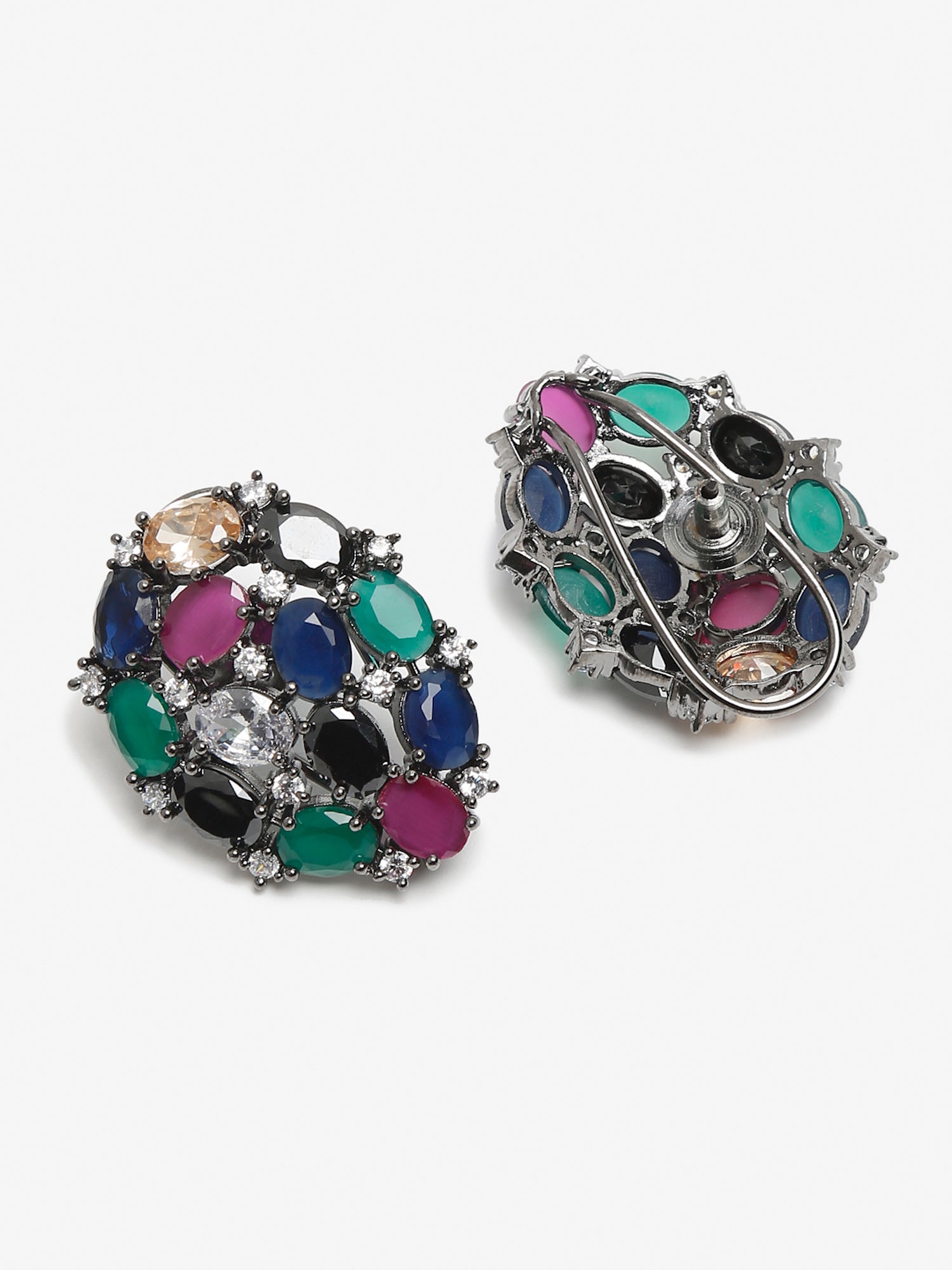 Multicoloured Rhodium-Plated Teardrop Shaped Drop Earrings - Ruby Raang | Swadesiicart