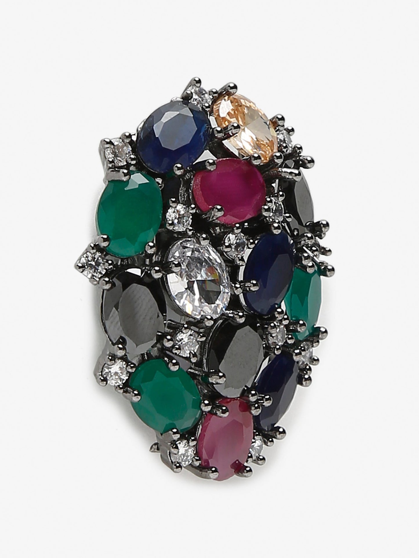 Multicoloured Rhodium-Plated Teardrop Shaped Drop Earrings - Ruby Raang | Swadesiicart