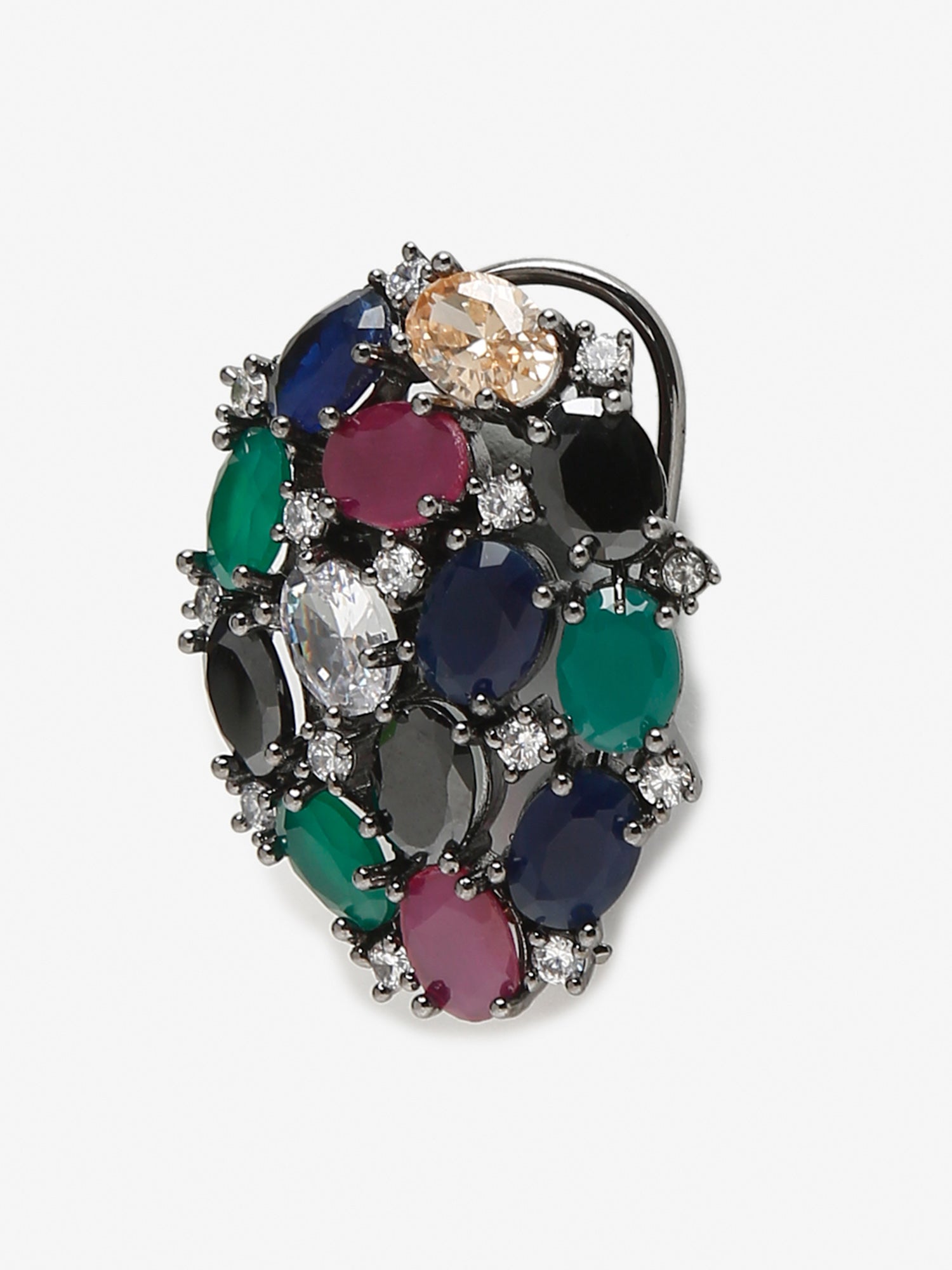 Multicoloured Rhodium-Plated Teardrop Shaped Drop Earrings - Ruby Raang | Swadesiicart