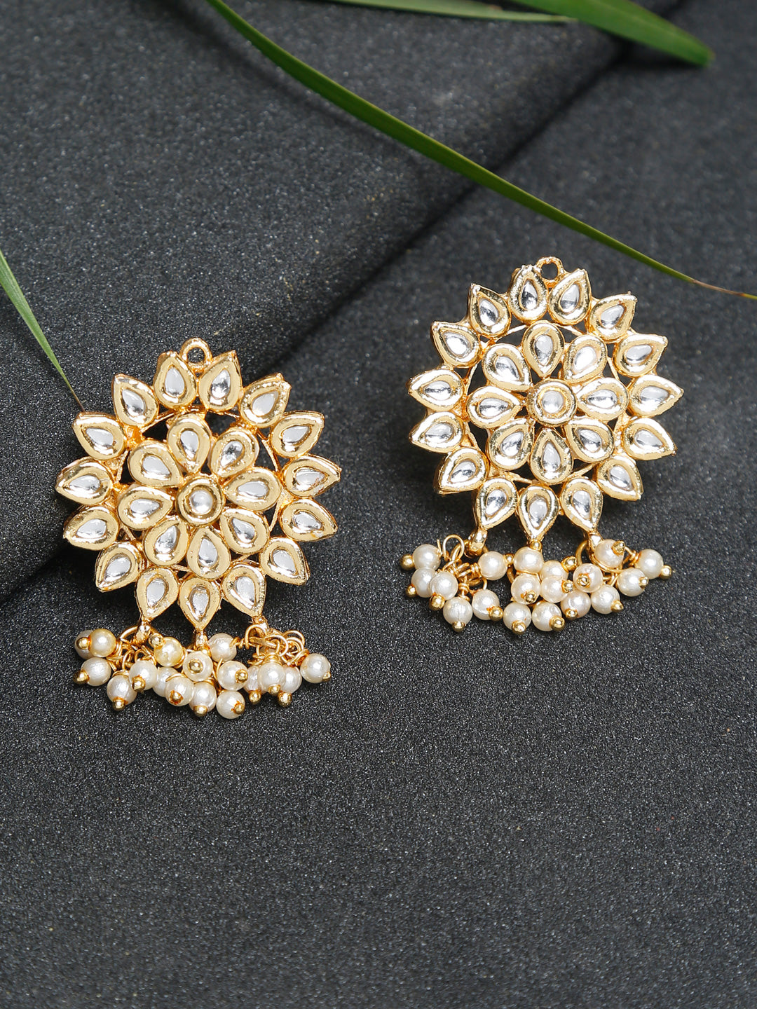 Gold-Polished Kundan Earrings - Ruby Raang | Swadesiicart