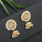 Gold White Kundan Studded Dome Shaped Jhumka Earrings - Ruby Raang | Swadesiicart