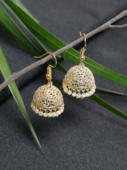 Gold-Polished Kundan Jhumka - Ruby Raang - Ruby Raang Studio