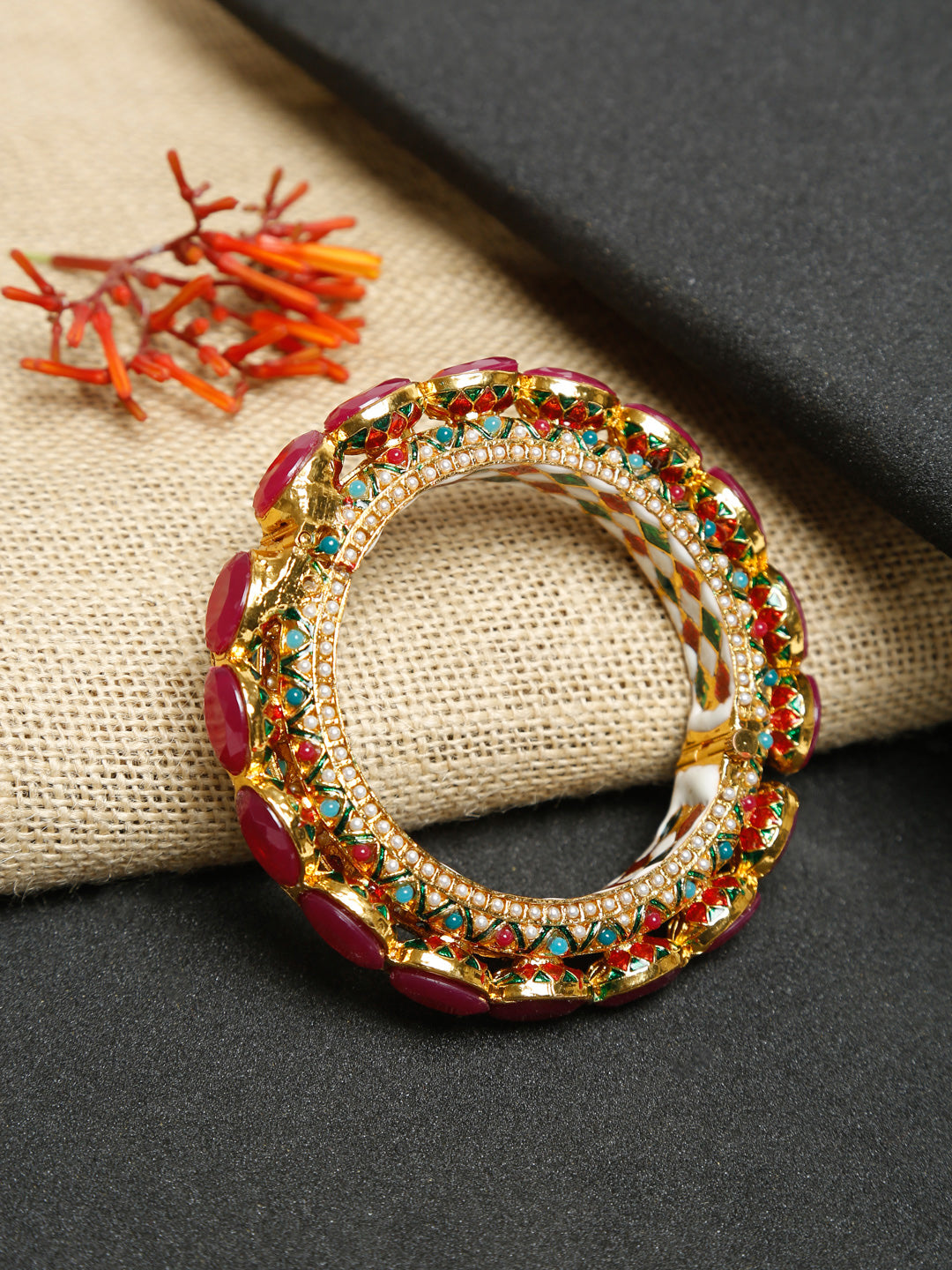 Single Multi Embellished Bangle - Ruby Raang - Swadesiicart