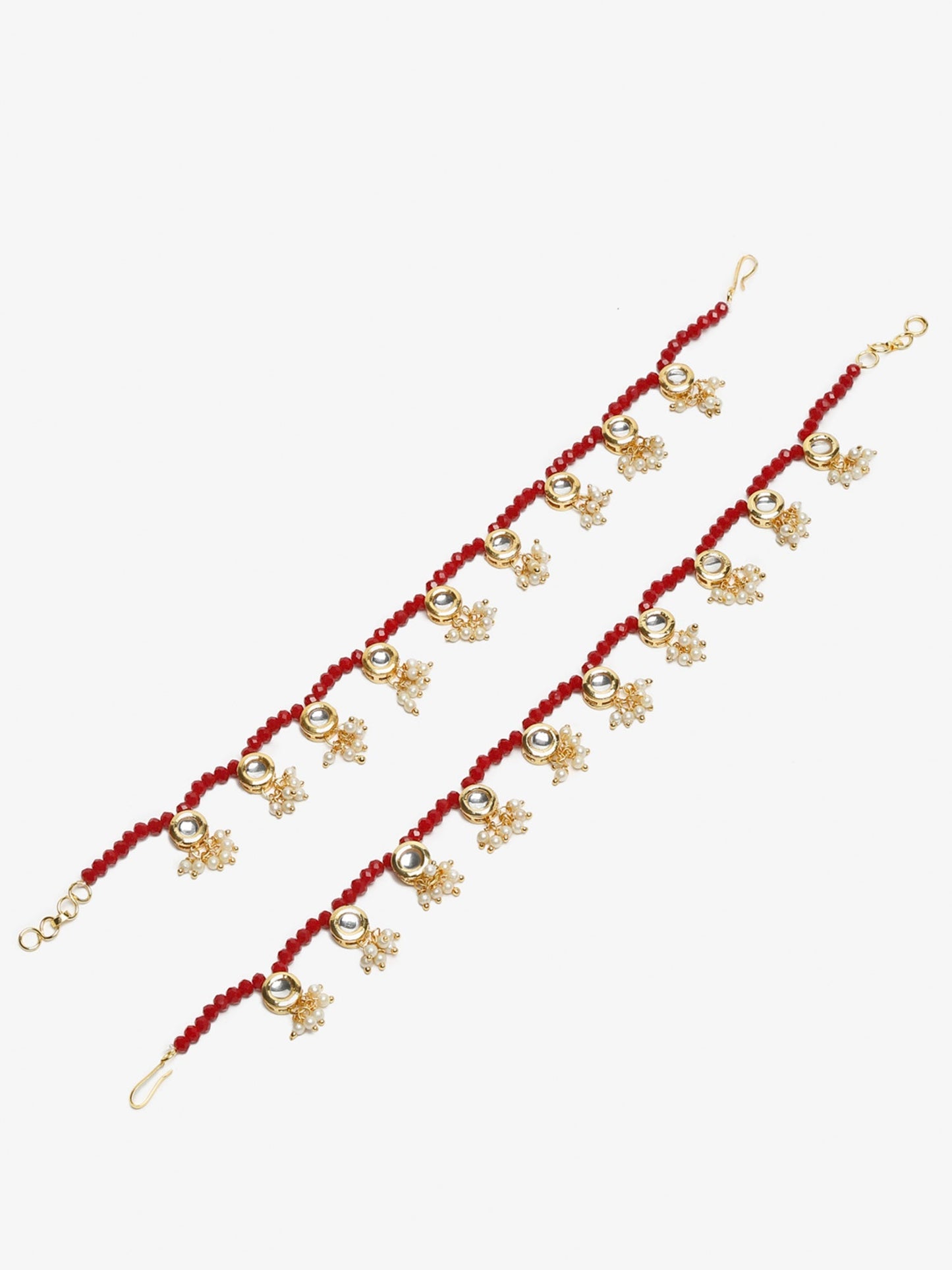 Women's Set Of 2 Red Anklets - Ruby Raang | Swadesiicart