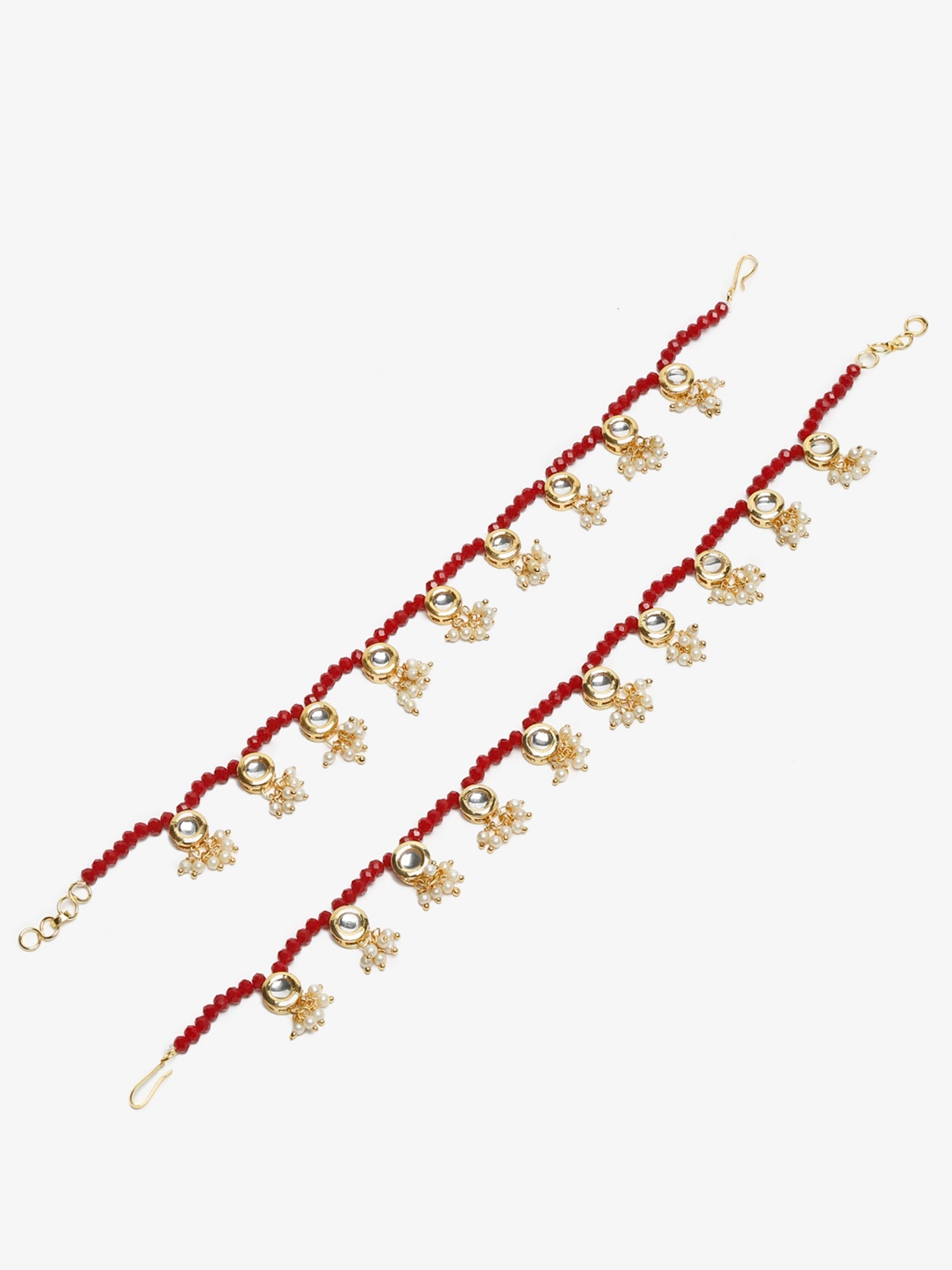 Women's Set Of 2 Red Anklets - Ruby Raang | Swadesiicart