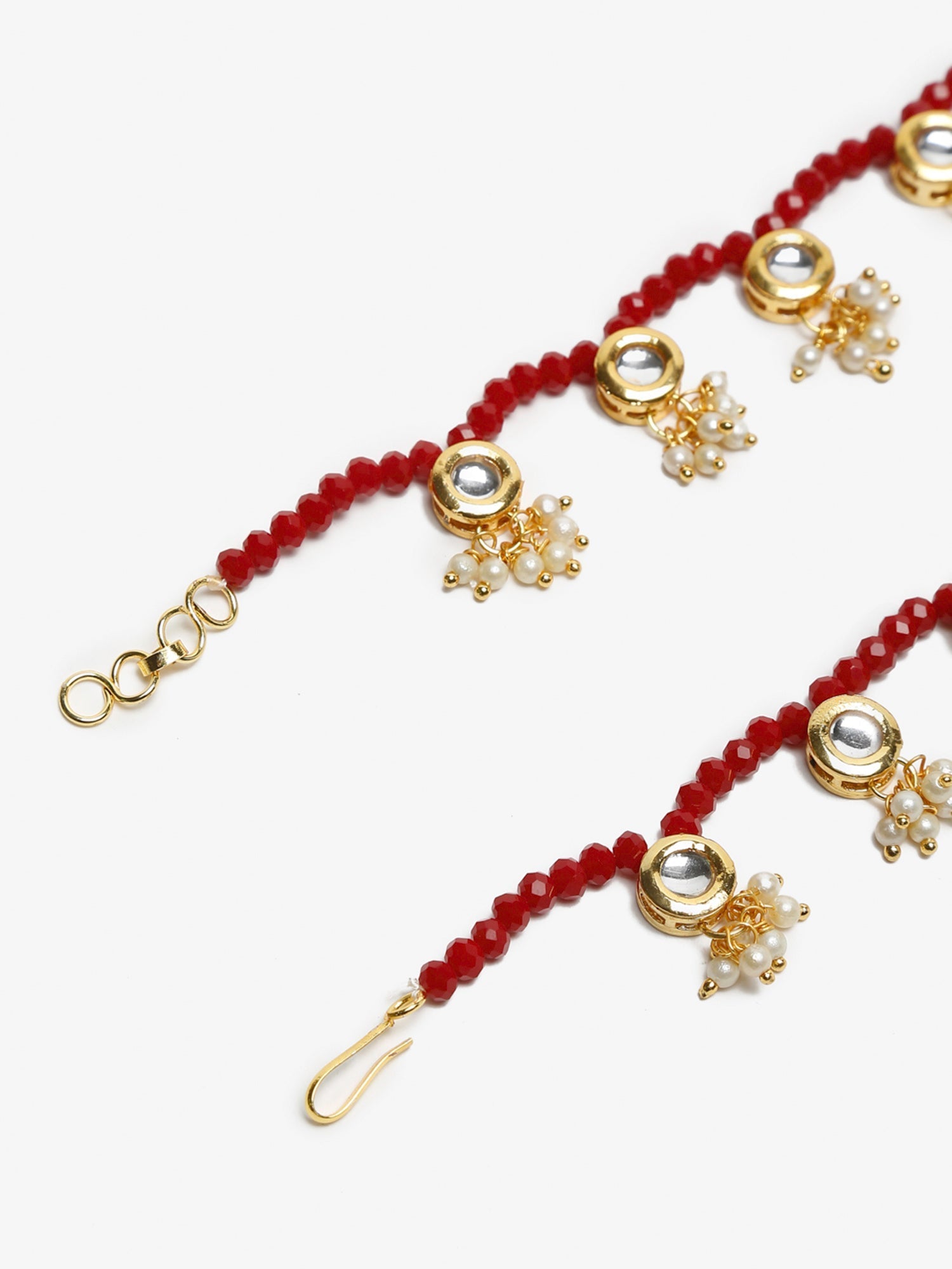 Women's Set Of 2 Red Anklets - Ruby Raang | Swadesiicart