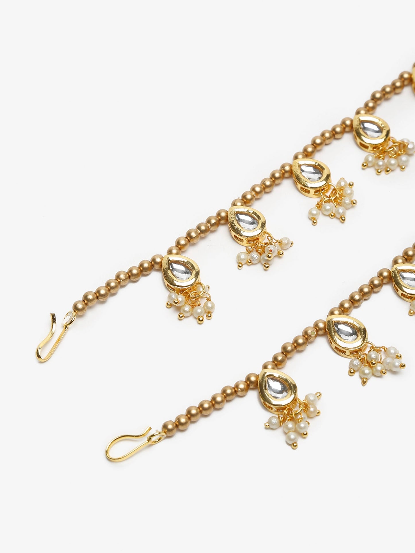 Gold-Polished White Kundan Set Of 2 Anklets - Ruby Raang | Swadesiicart