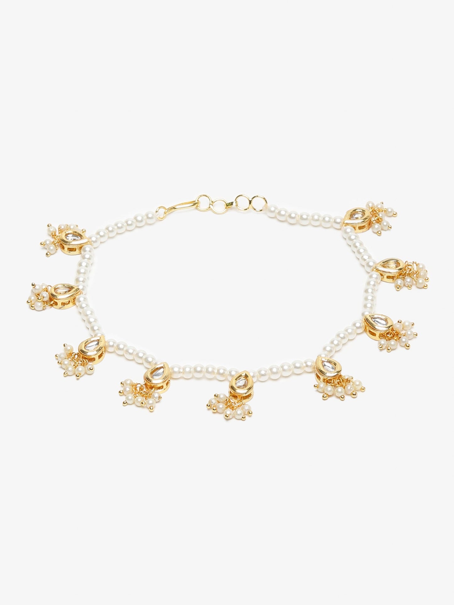 Women's White Gold Pearl Anklets - Ruby Raang | Swadesiicart