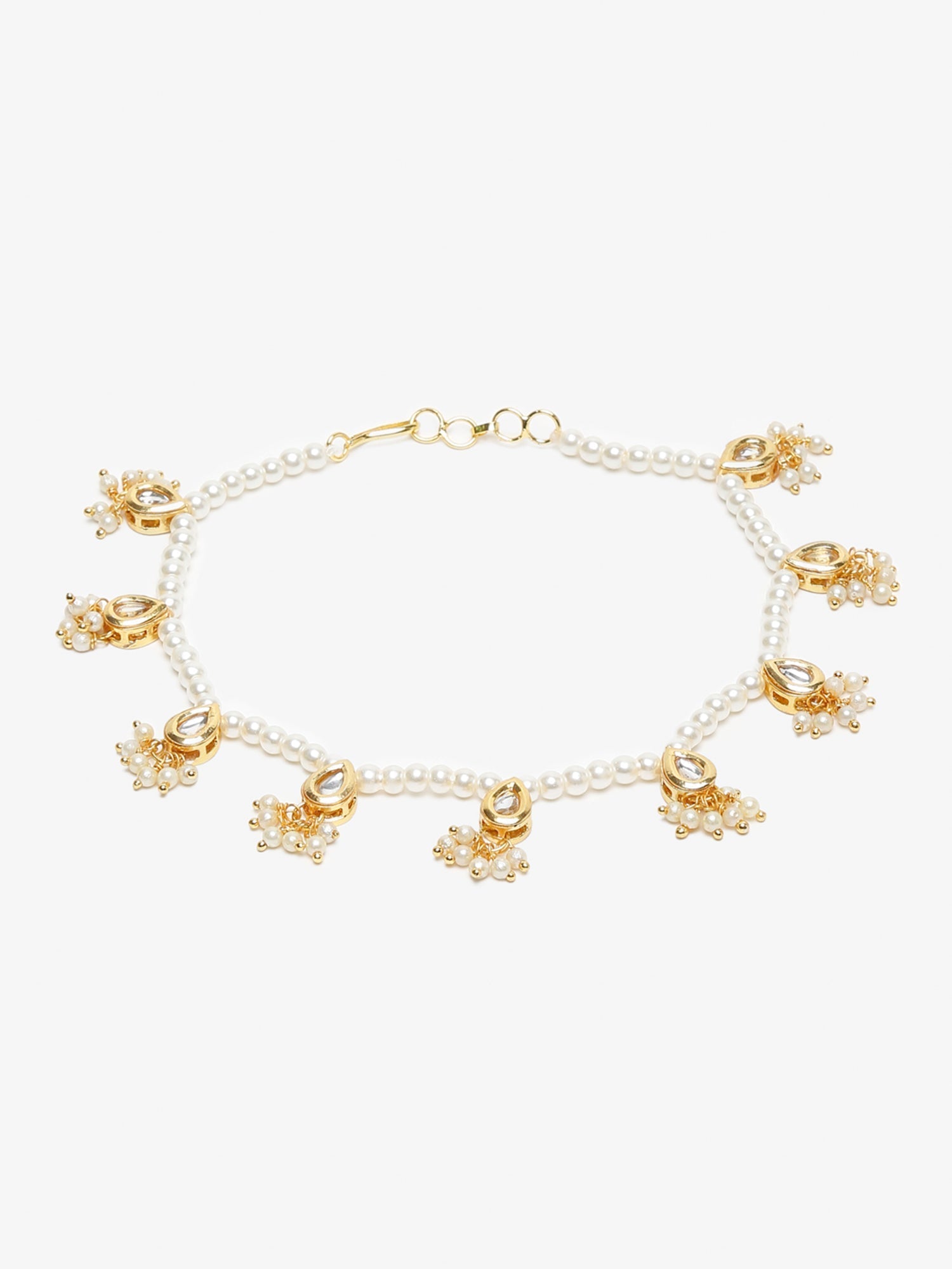 Women's White Gold Pearl Anklets - Ruby Raang | Swadesiicart