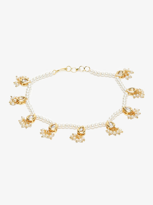 Women's White Gold Pearl Anklets - Ruby Raang | Swadesiicart