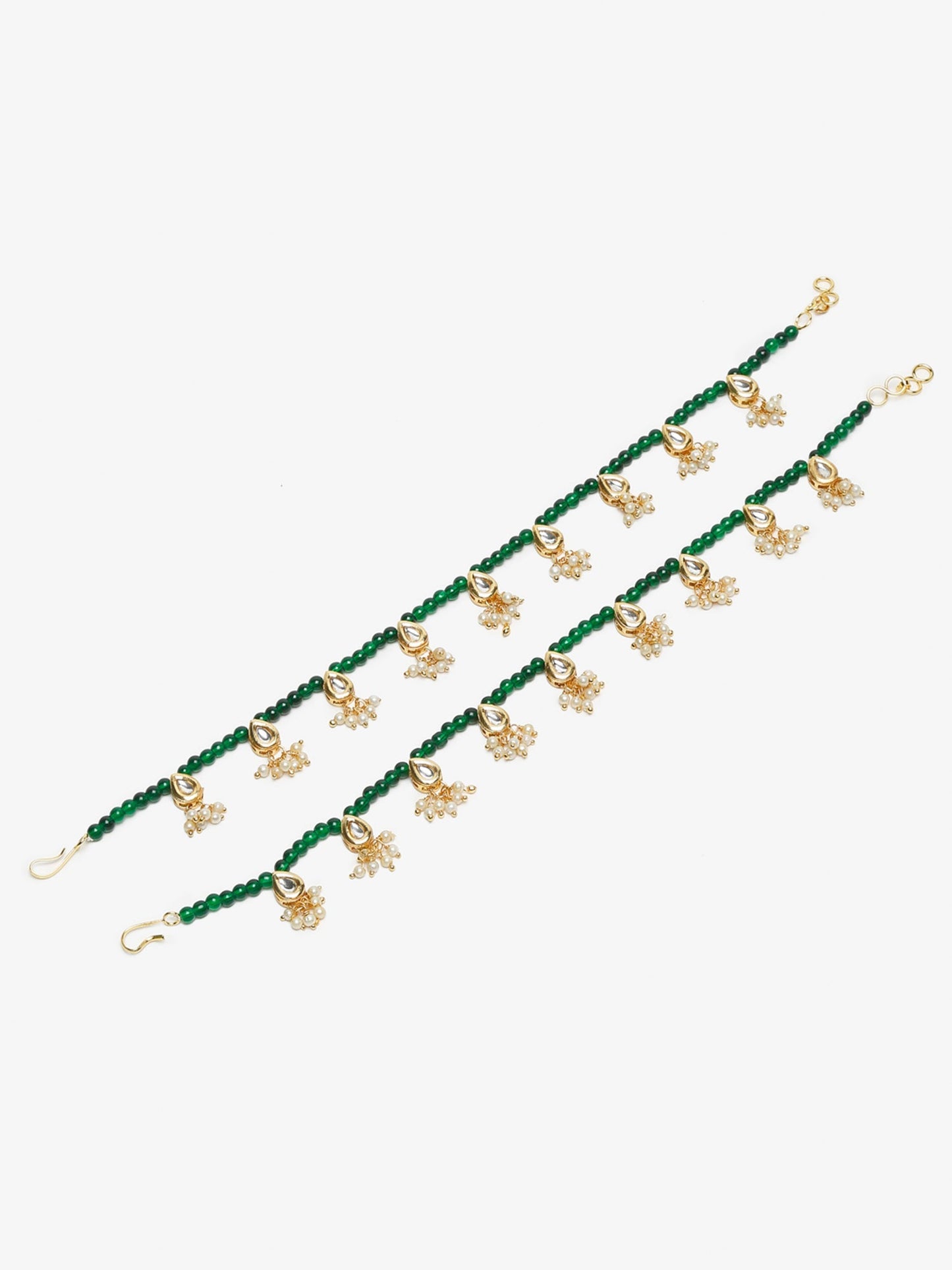 Women's Green Gold-Polished Anklets Set Of 2 - Ruby Raang | Swadesiicart