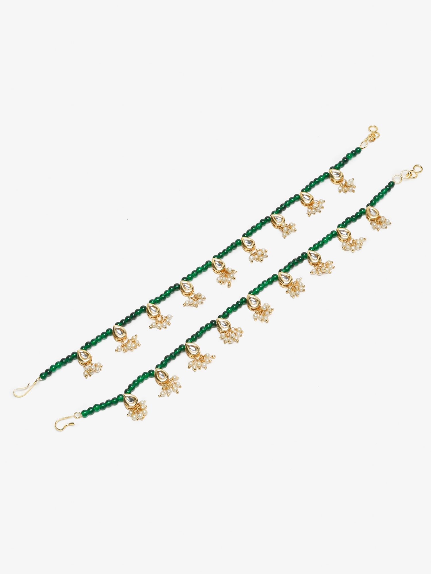 Women's Green Gold-Polished Anklets Set Of 2 - Ruby Raang | Swadesiicart