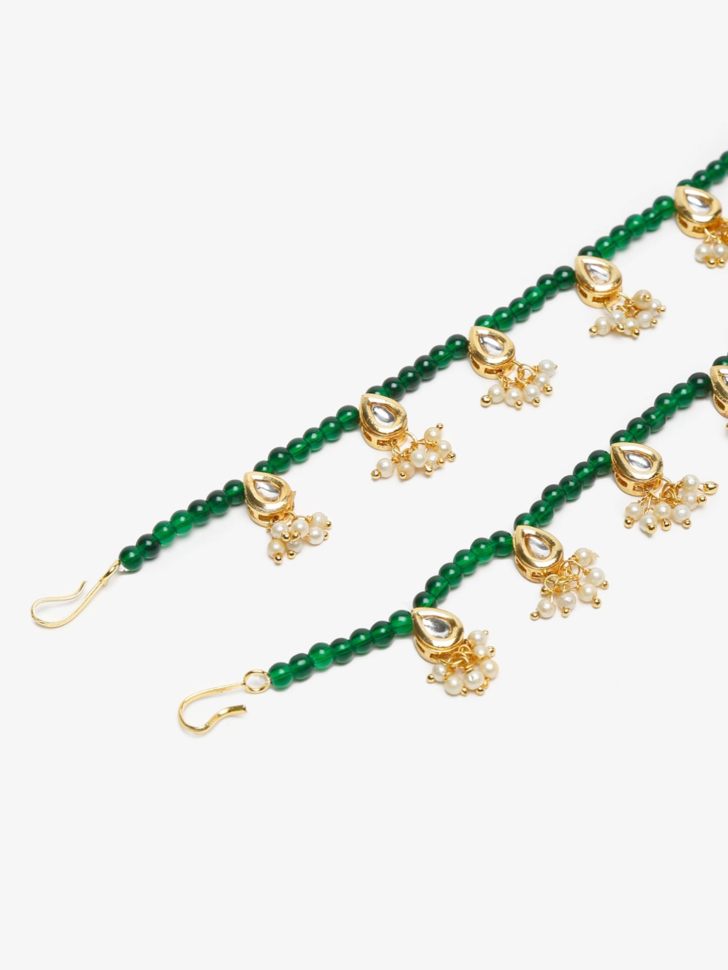 Women's Green Gold-Polished Anklets Set Of 2 - Ruby Raang | Swadesiicart