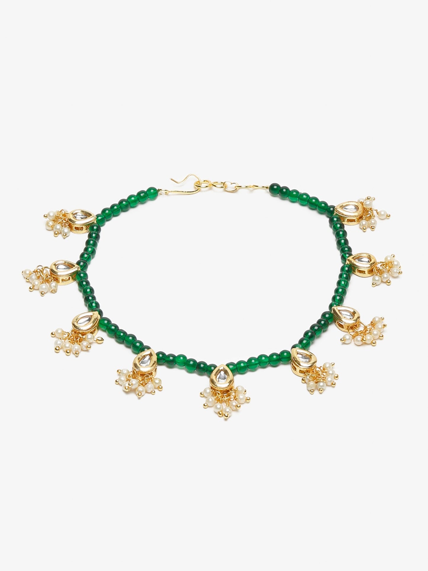 Women's Green Gold-Polished Anklets Set Of 2 - Ruby Raang | Swadesiicart