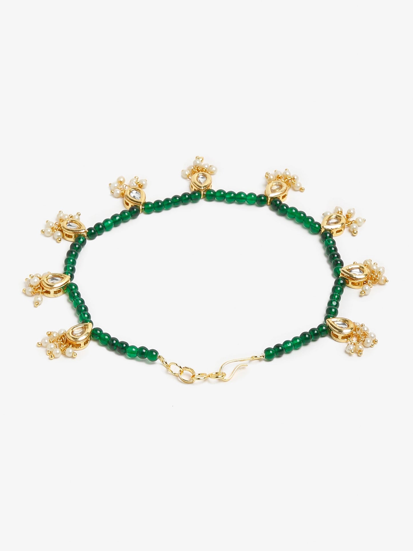 Women's Green Gold-Polished Anklets Set Of 2 - Ruby Raang | Swadesiicart