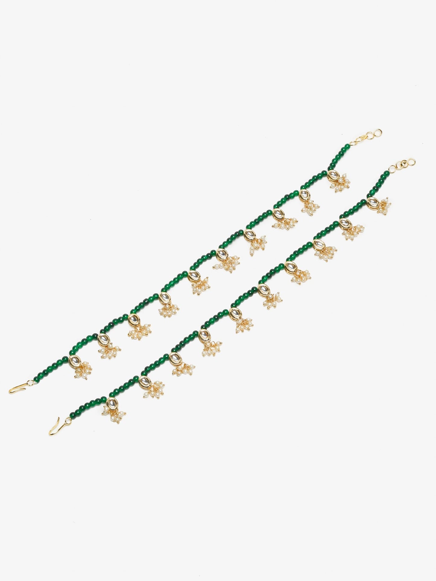Women's Set Of 2 Green Anklets - Ruby Raang | Swadesiicart