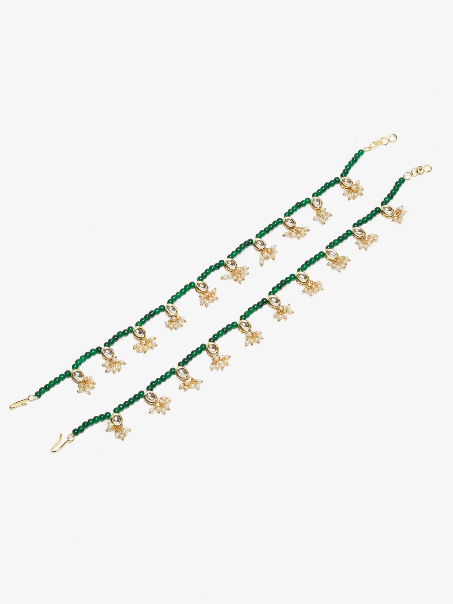 Women's Set Of 2 Green Anklets - Ruby Raang | Swadesiicart