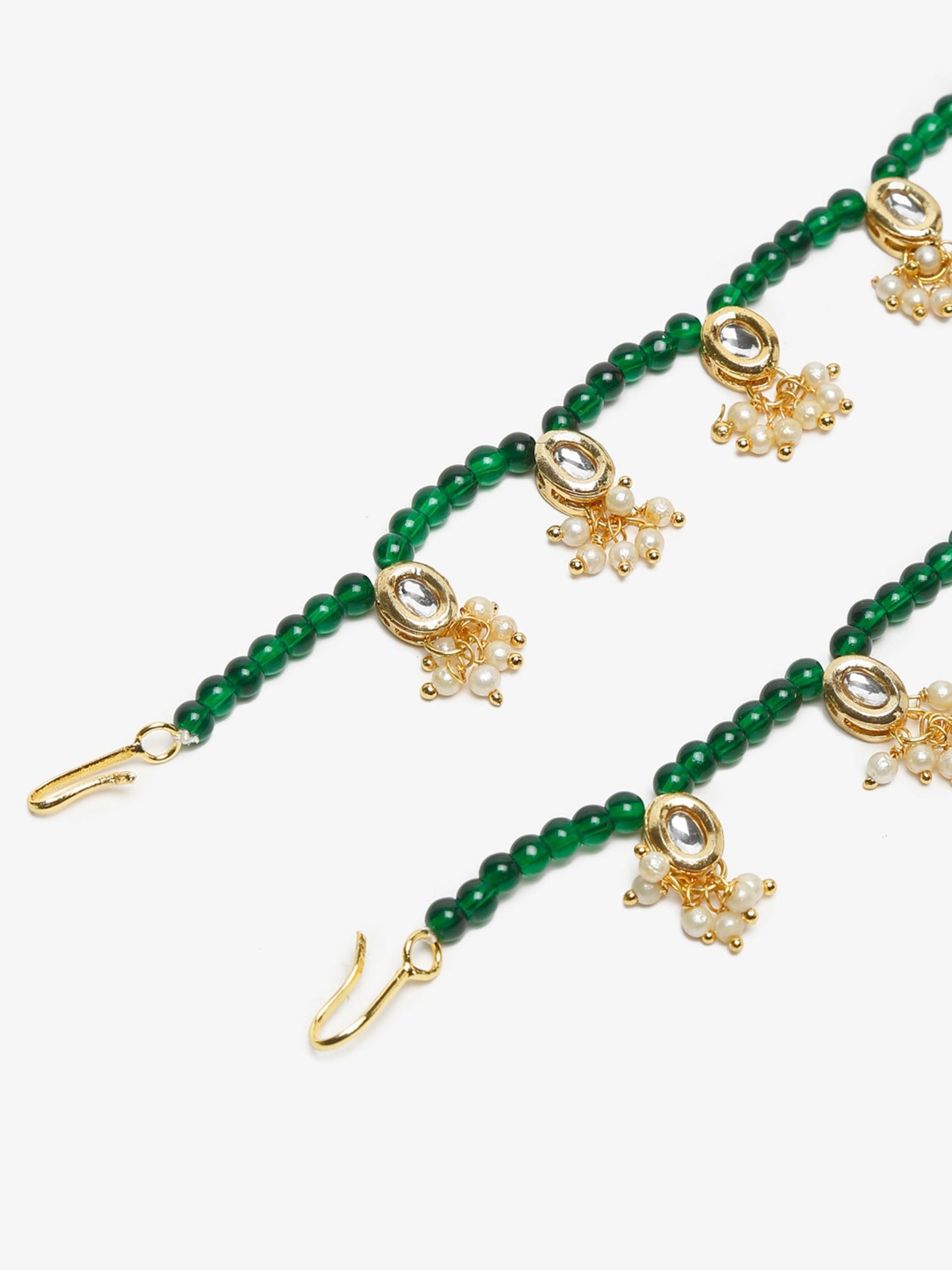Women's Set Of 2 Green Anklets - Ruby Raang | Swadesiicart