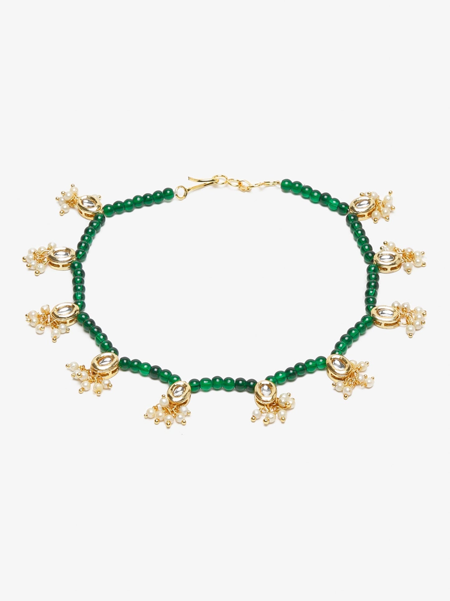 Women's Set Of 2 Green Anklets - Ruby Raang | Swadesiicart