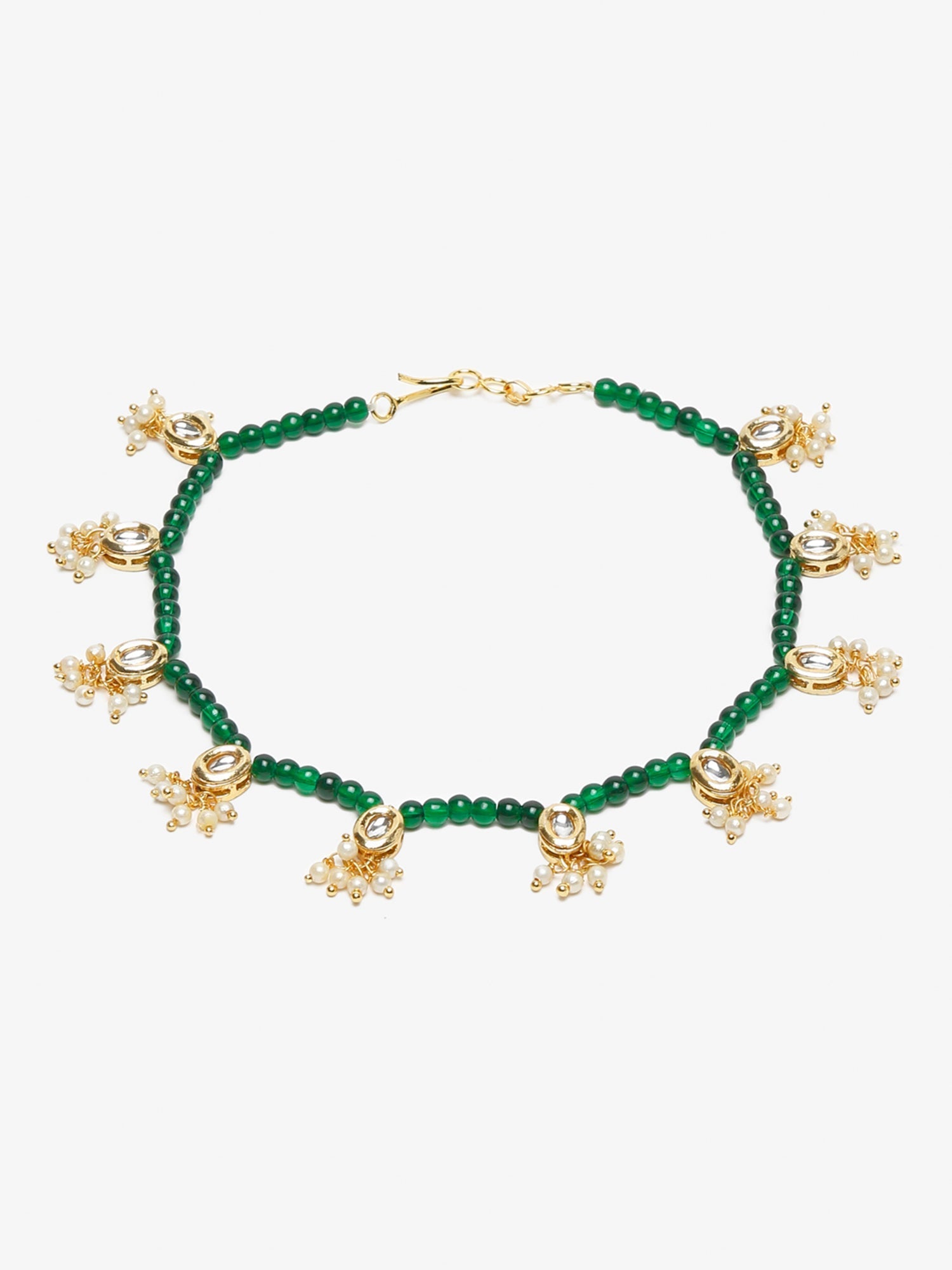 Women's Set Of 2 Green Anklets - Ruby Raang | Swadesiicart