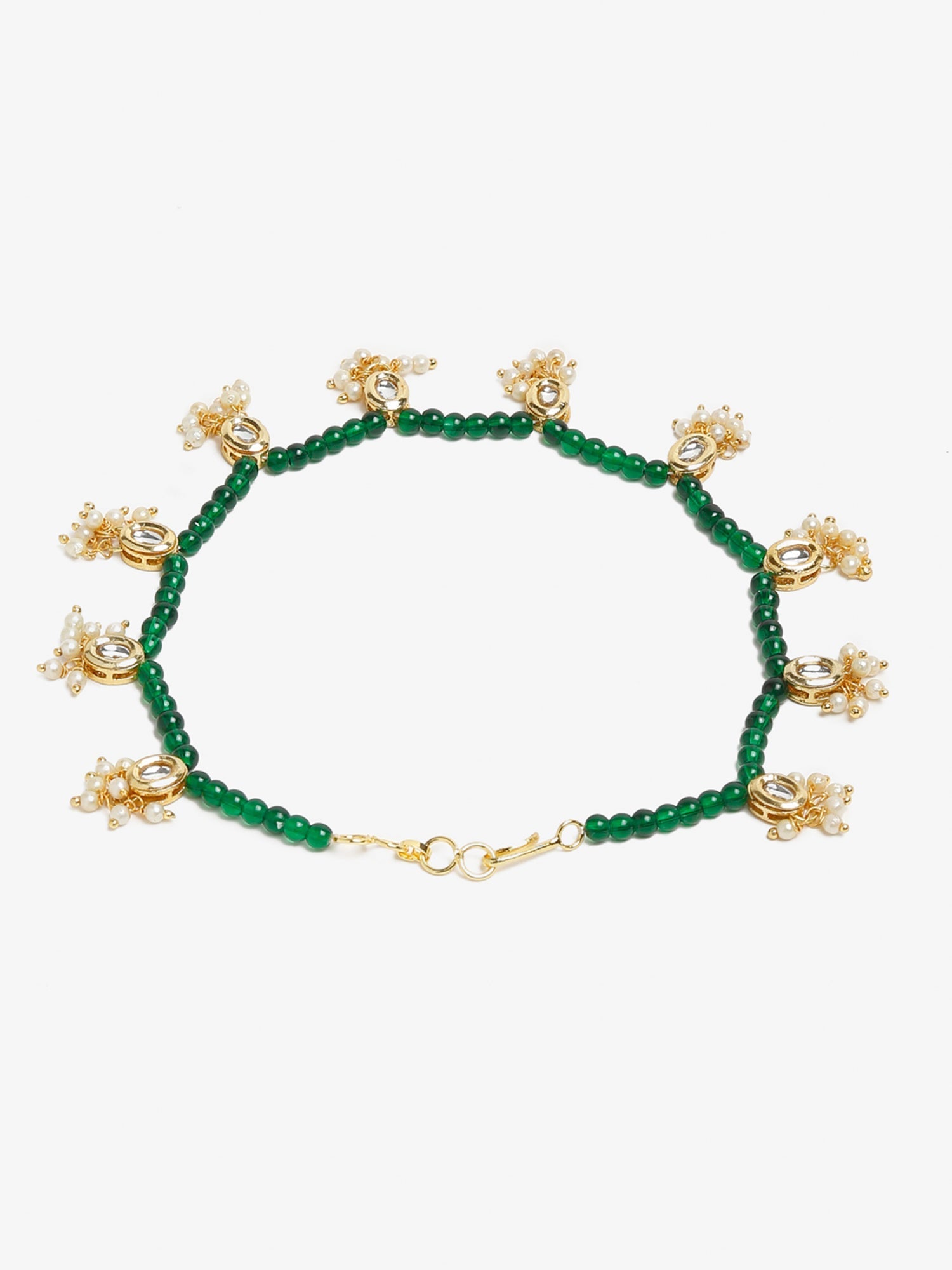 Women's Set Of 2 Green Anklets - Ruby Raang | Swadesiicart