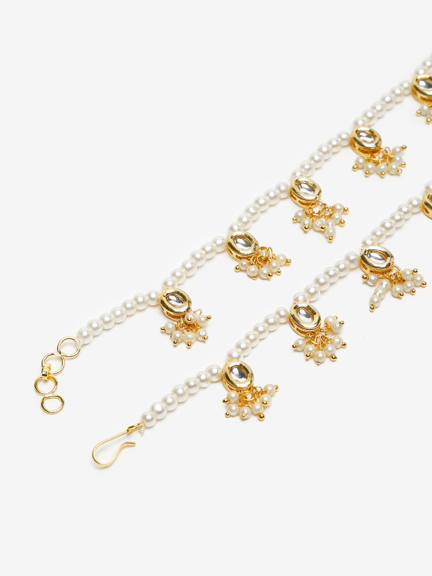 White Gold-Toned Plated Kundan Anklets Set Of 2 - Ruby Raang | Swadesiicart