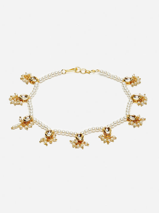 White Gold-Toned Plated Kundan Anklets Set Of 2 - Ruby Raang | Swadesiicart
