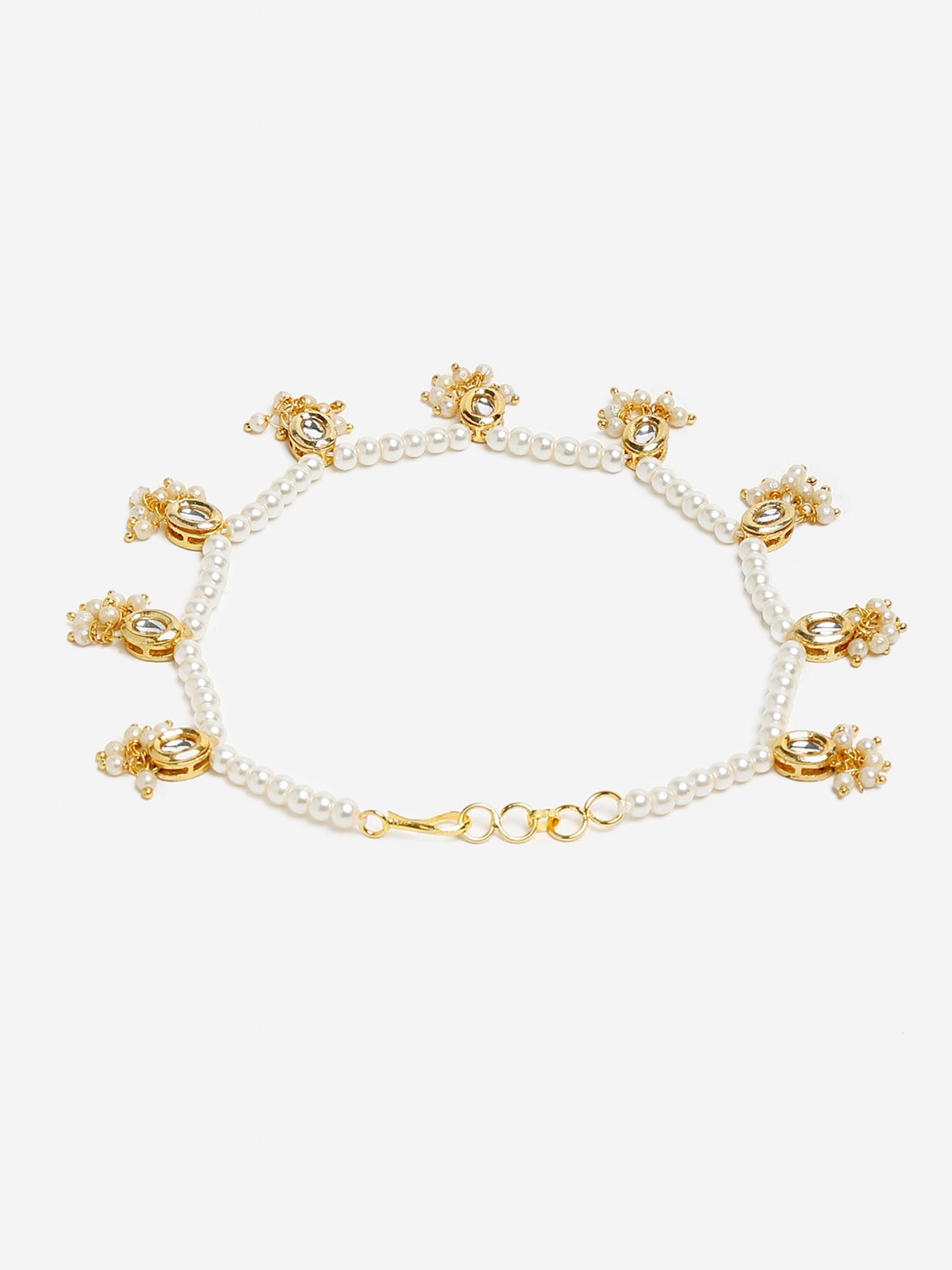 White Gold-Toned Plated Kundan Anklets Set Of 2 - Ruby Raang | Swadesiicart