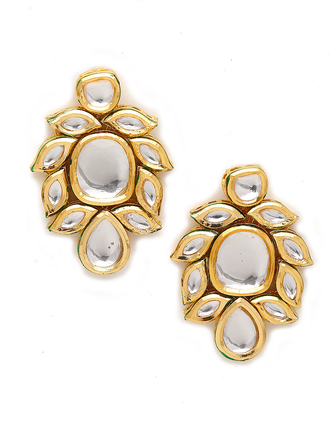 Gold-Toned Kundan Necklace With Earrings - Ruby Raang - Swadesiicart