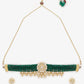 Gold-Polished Green Kundan-Studded Choker With Earrings - Ruby Raang | Swadesiicart