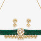 Gold-Polished Green Kundan-Studded Choker With Earrings - Ruby Raang | Swadesiicart