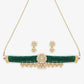 Gold-Polished Green Kundan-Studded Choker With Earrings - Ruby Raang | Swadesiicart